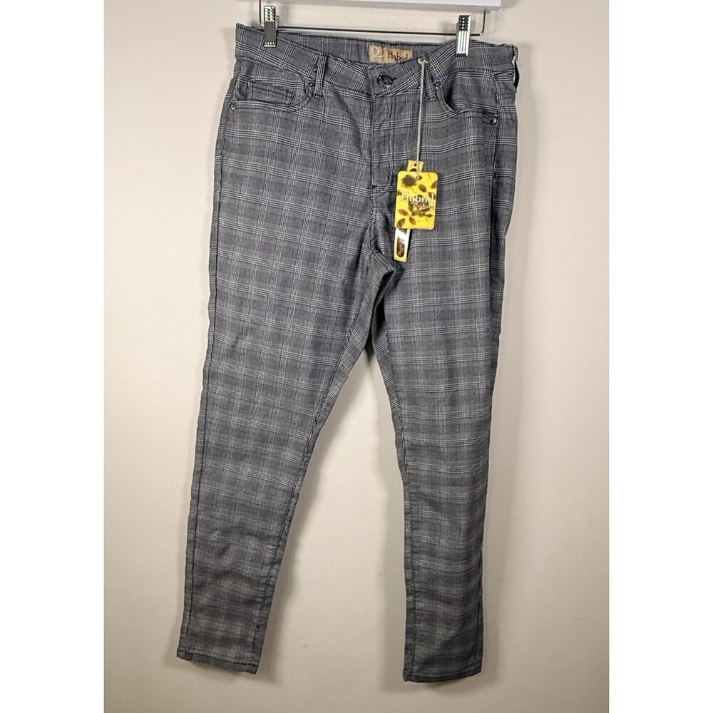 Hybrid & Company Women's Black/White Plaid Skinny Pants Flat Front Pockets 1X
